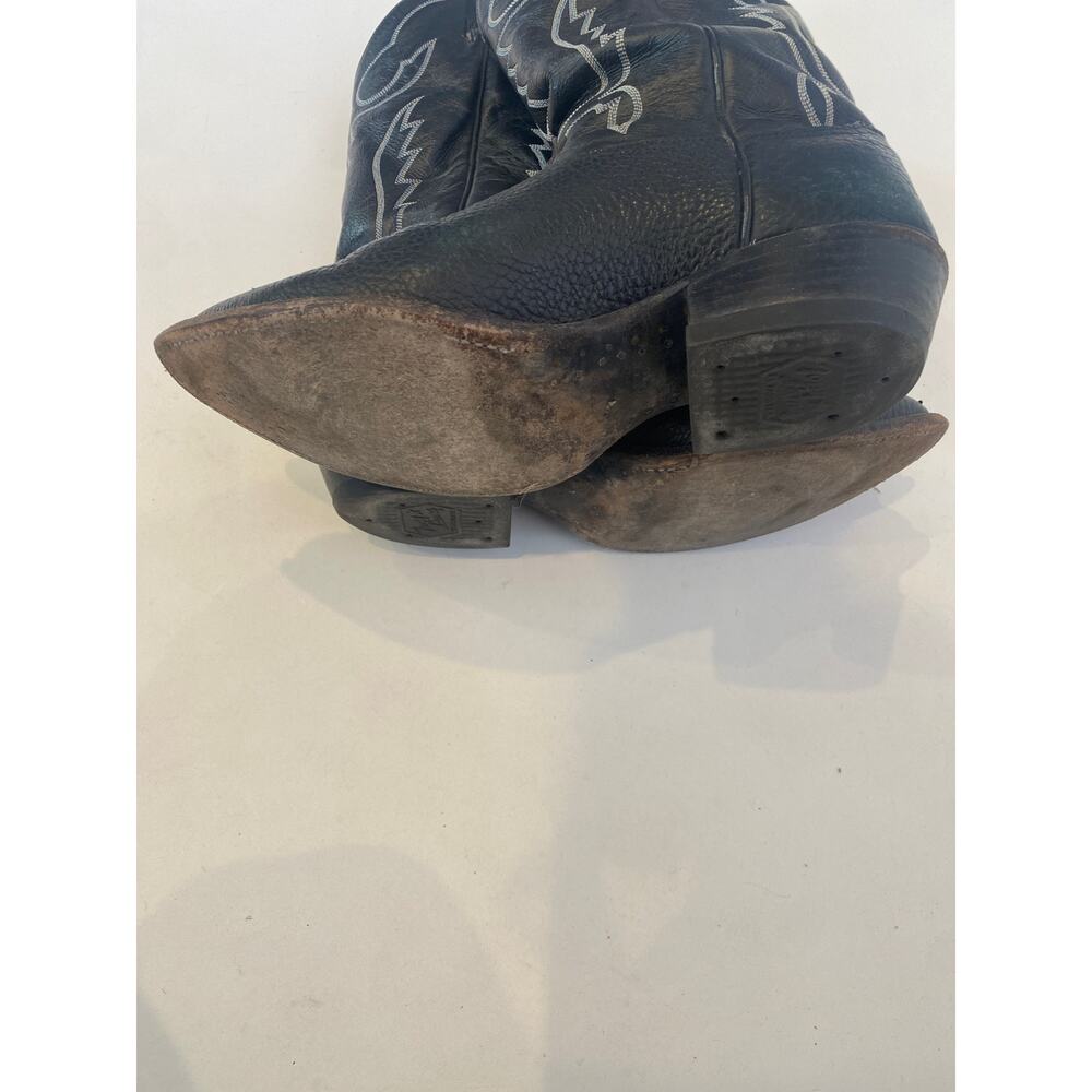 Tony Lama Black w/ White Stitched Cowboy Boots EUC Sz 9 Men’s Leather - Picture 3 of 13